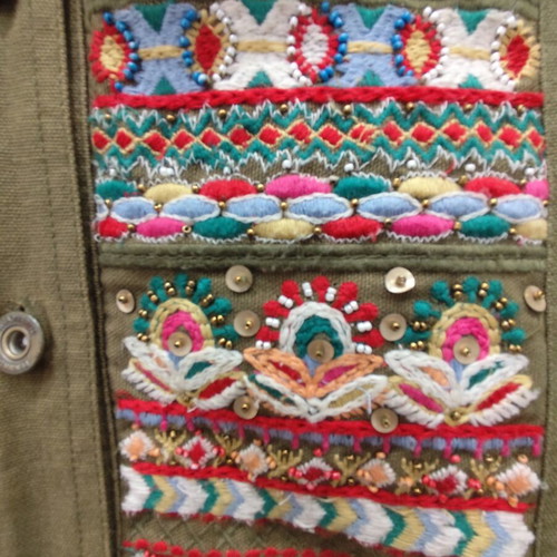 Stradivarius shacket boho embroidered, size S, khaki