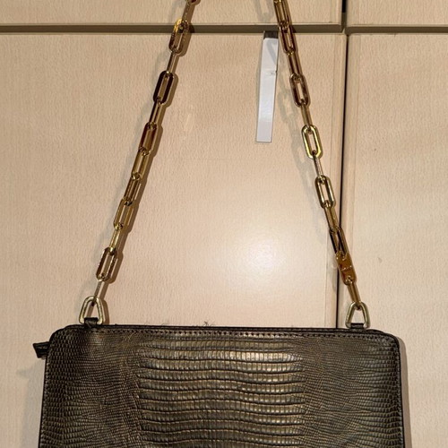 Nine West shoulder bag like new, dark khaki leather with gold chain