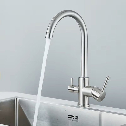 Matte silver kitchen faucet for under-sink water filter