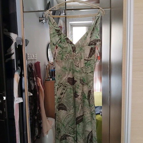 Linen midi dress like new, beige and green, size S