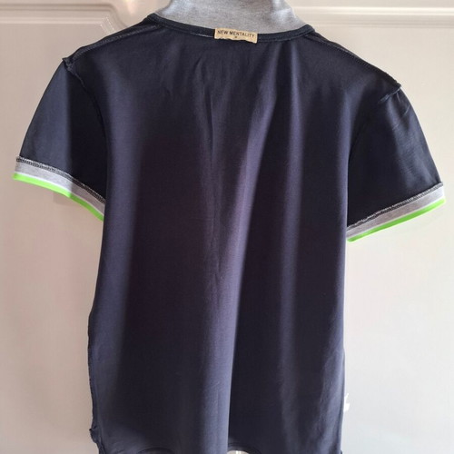 New Mentality Polo Shirt M Navy Blue with Grey and Green Details like new