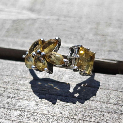 Adjustable silver ring with citrine new