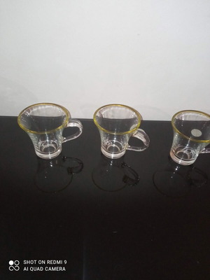 L'OR Espresso glass cup set of 3 used with gold rim wear