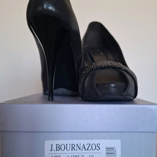 Bournazos black peep-toe pumps size 40 like new with Swarovski