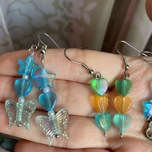 Handmade earrings pack new with stainless steel hooks multicolor, silver