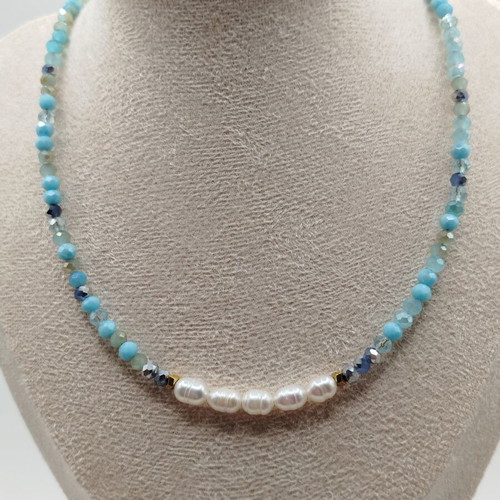 Handmade necklace with crystal, pearl, hematite and stainless steel, new
