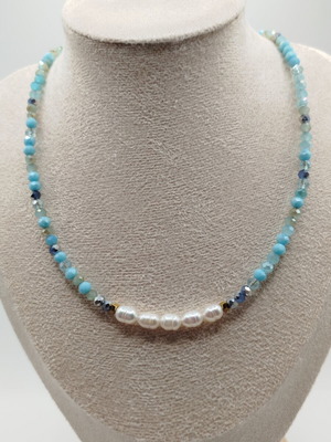 Handmade necklace with crystal, pearl, hematite and stainless steel, new