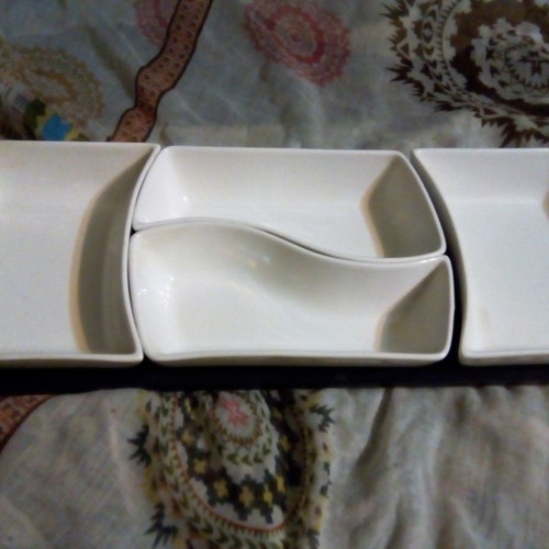 English porcelain articulated hors d'oeuvres set of 3 new pieces