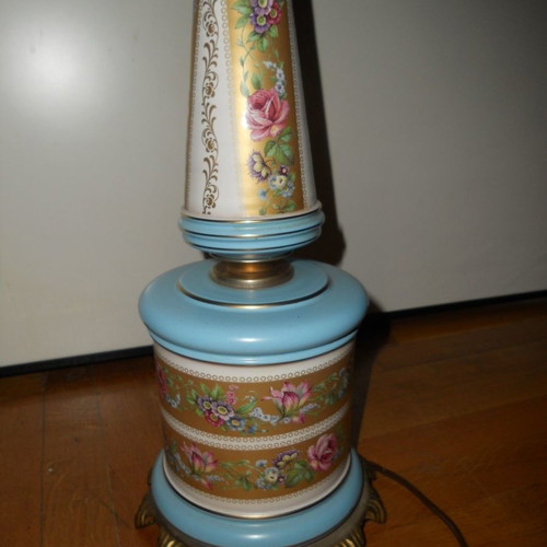 Sevres style Bleu Celeste table lamp used, ceramic and bronze