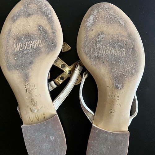 Moschino Jeans sandals white and gold leather like new, size 37