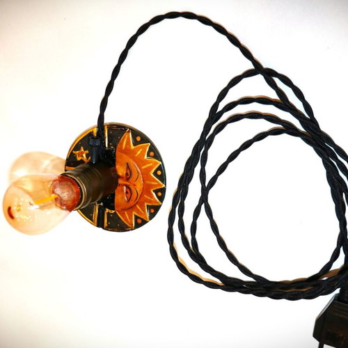 Art Decor Sun Table Lamp with Teak Wood Base and 2800K Warm Light