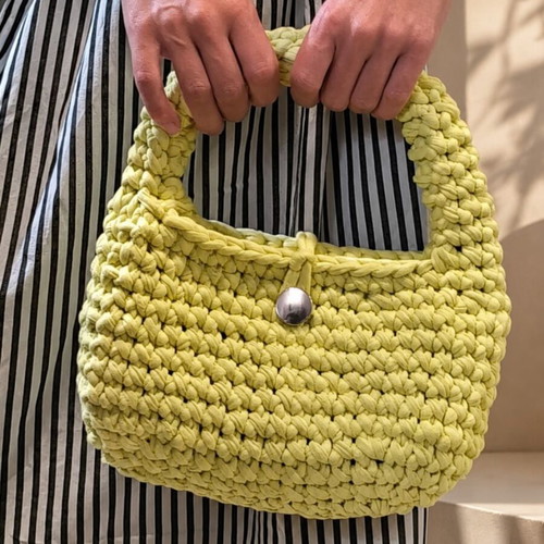 Handmade knitted handbag, yellow