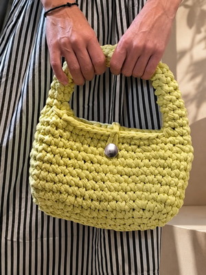 Handmade knitted handbag, yellow
