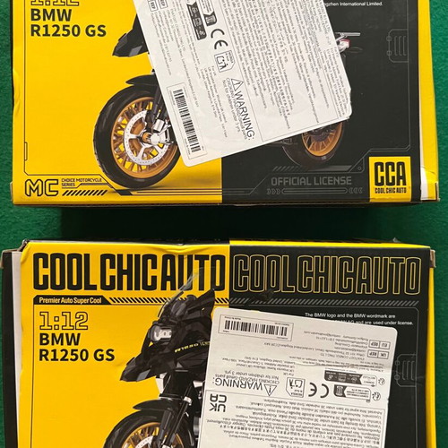 BMW R 1200 GS model motorcycles new, yellow and blue, pack or single