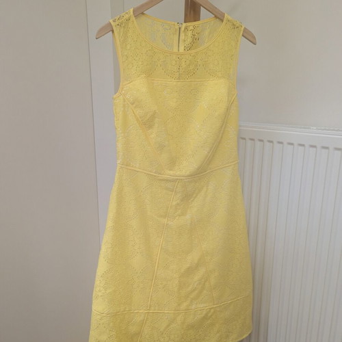 Adrianna Papell Bright Yellow Lace A-Line Dress like new