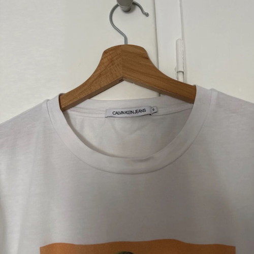 Calvin Klein cotton t-shirt new, size S, white and orange