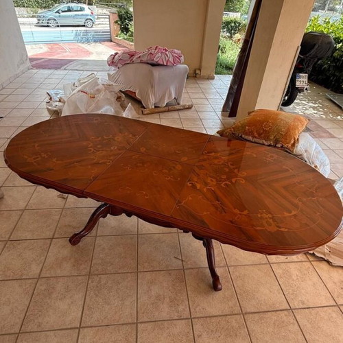 Palazzo Athens dining table Italian solid wood with marquetry extendable refurbished