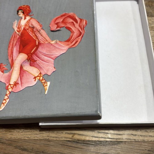 Paper storage boxes refurbished, set of 2 with vintage stickers