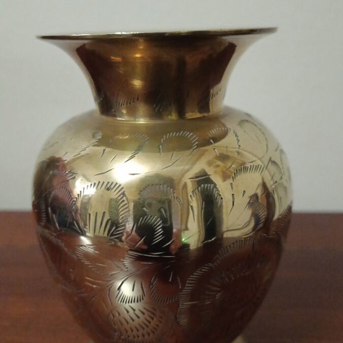 Handmade brass vase like new with carved designs