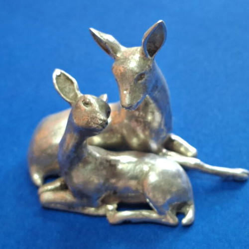 Silver deer figures used, 925 hallmark, 6.5×5.5 cm
