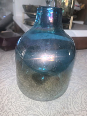 Blue shimmering short bubble vase like new