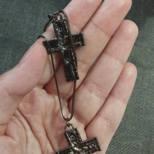 Double necklace with crosses in black and white rhinestones like new