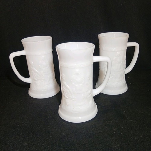Set of 3 Vintage Opal Glass Beer Mugs 300ml