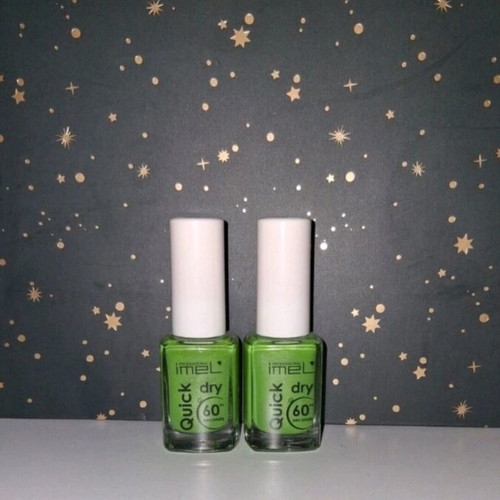 Imel nail polishes light green with glitter like new, set of two