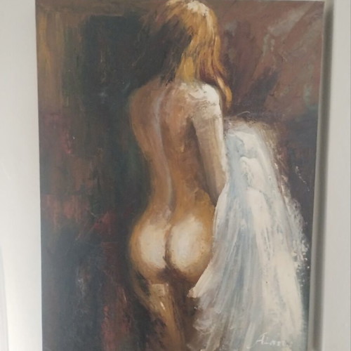 Nude oil painting on canvas, signed, handmade, 80x60cm