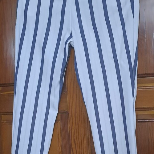 Zara Basic White and Blue Striped Ankle Trousers size M like new