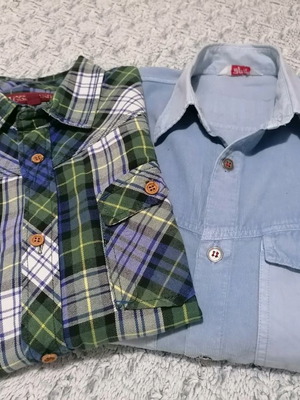 Πουκάμισα μεταχειρισμένα για αγόρι 10-12 ετών, καρό και σιέλ κοτλέ, σετ 2 τεμαχίων