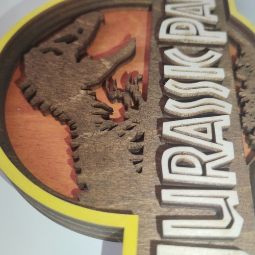 Wooden Jurassic Park decorative piece