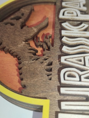 Wooden Jurassic Park decorative piece