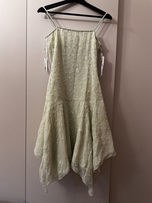 Floyd 100% Silk Dress Brand New, Hand-Beaded Pale Green Size S