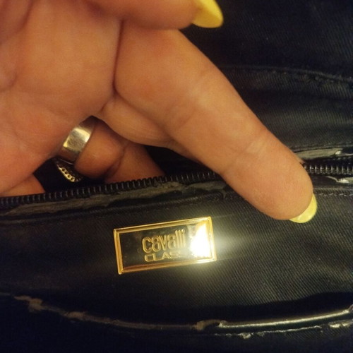 Cavalli BB Large Leather Handbag Black New