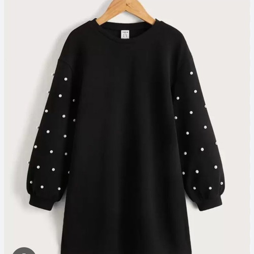 Black Shein dress for girl 11-12 years like new with white pearls on sleeves
