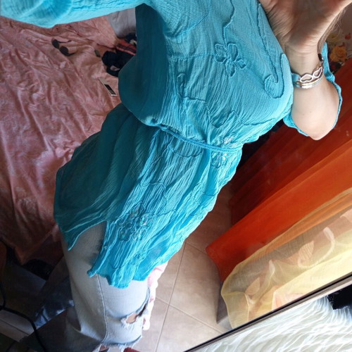 Sequin blouse new, turquoise, size L