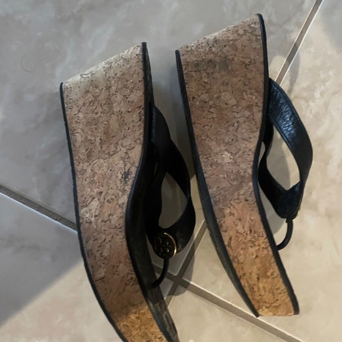Tory Burch black platforms like new with gold logo, size 41