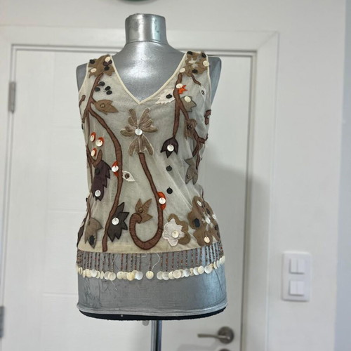 Ella Singh Vintage Beaded Sheer Floral Top Size 36 S/M used