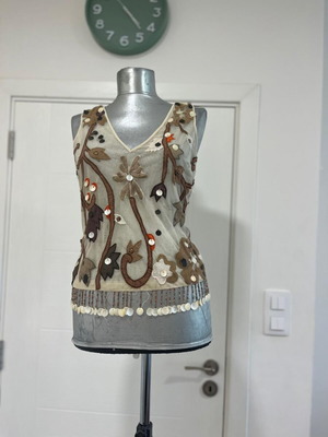 Ella Singh Vintage Beaded Sheer Floral Top Size 36 S/M used