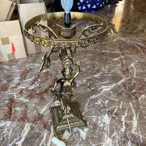 Vintage bronze table lamp with cherub design, baroque style
