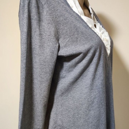 Gerry Weber 2-in-1 mock shirt jumper with ruffle collar, grey, size UK 14 EU 40
