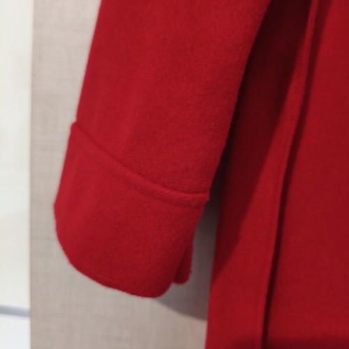 Women's red long coat with belt made in Italy new, one size