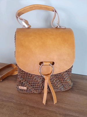 Handmade knitted backpack bag new with leather clasp