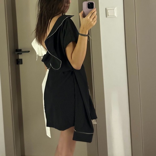 half white half black dress Black and white half and half long dress main image 0