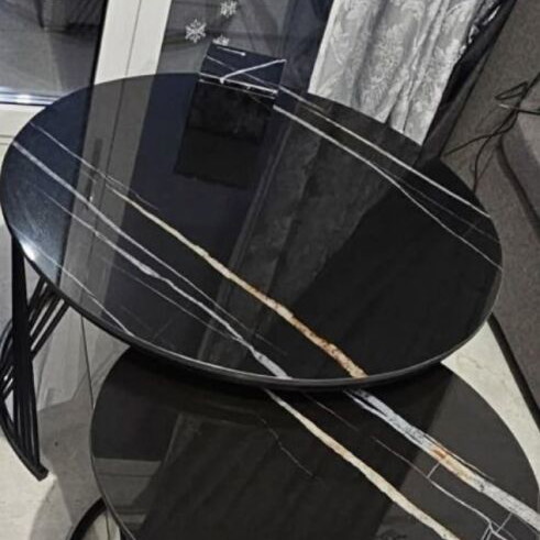 Coffee Table Set of 2 Nesting Tables Black with Ceramic Marble Top