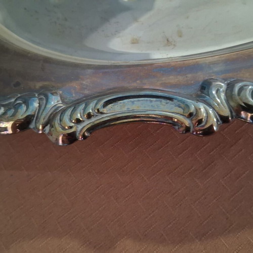 Metal serving tray used, 42×30 cm with decorative designs