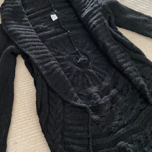Vintage handmade knitted wool cardigan scarf cape black