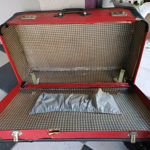 Vintage suitcase used, red for decoration