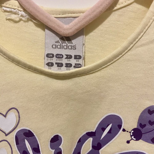 Adidas kids' t-shirt used, yellow with lilac details